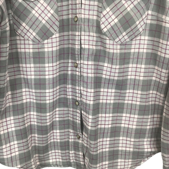 Jachs Girlfriend Flannel Faux Fur Button up shirt size X-Large gray purple plaid - Picture 5 of 9